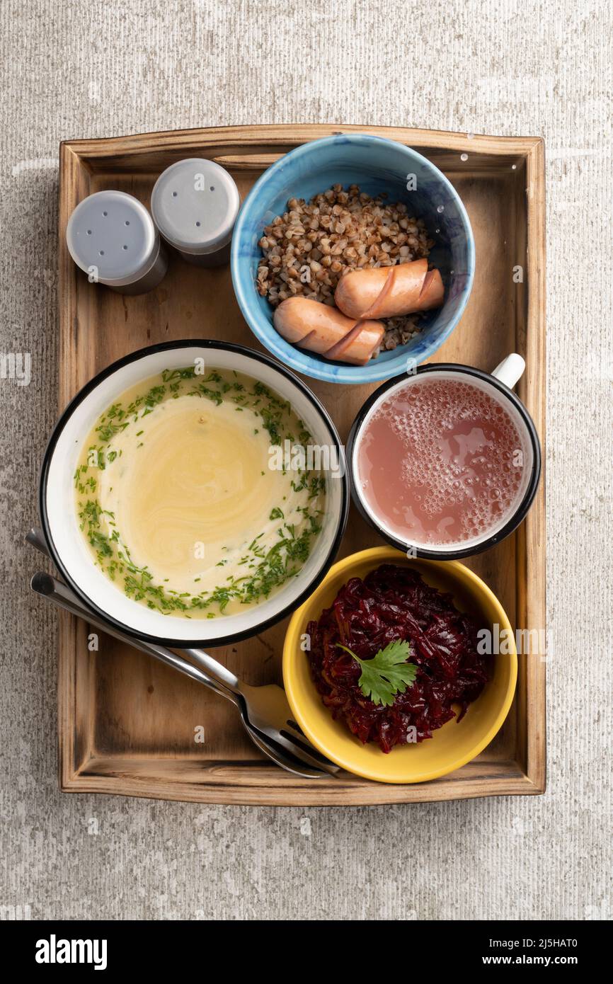 Lunch First Course Complete healthy lunch with first and second course, salad and berry ...