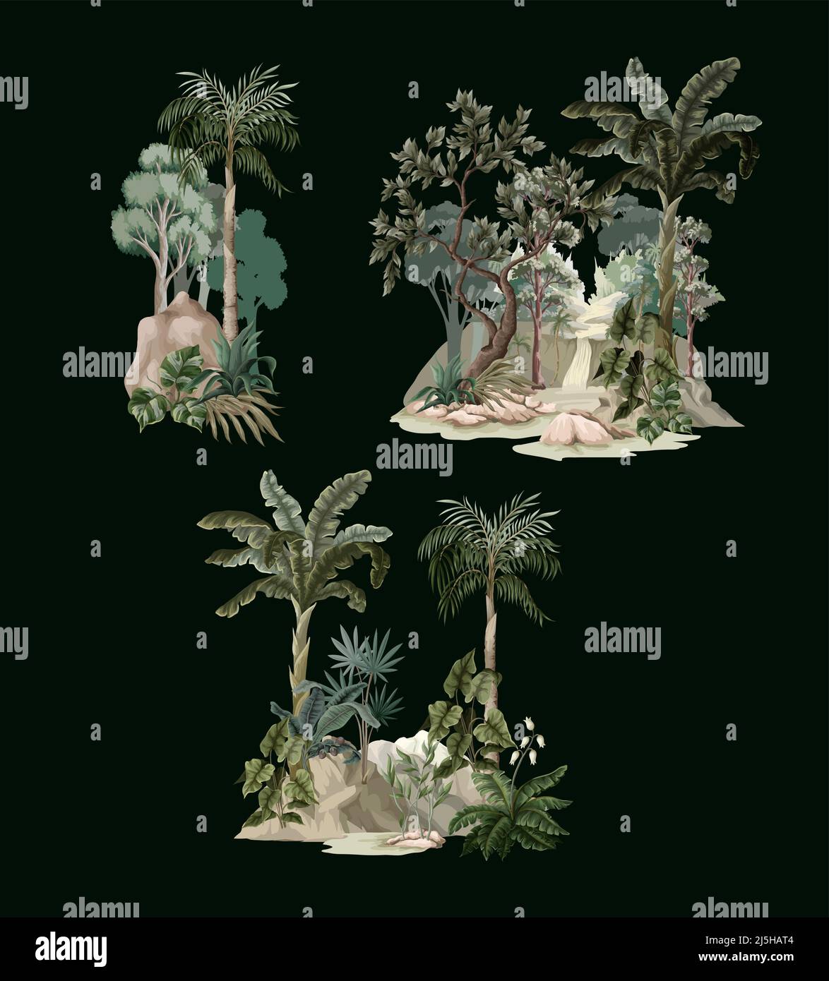 Jungle landscape with river and palms. Vector Stock Vector Image & Art ...