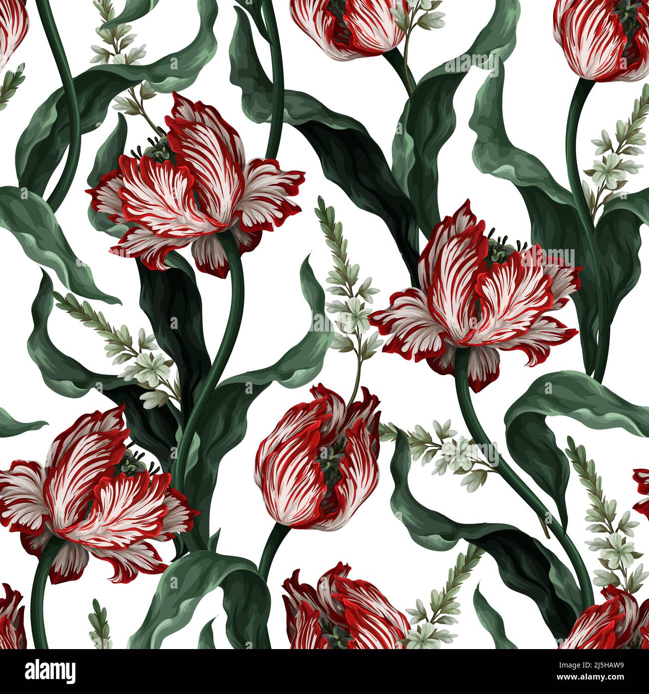 Seamless pattern with vintage tulips. Classic vector wallpaper. Stock Vector