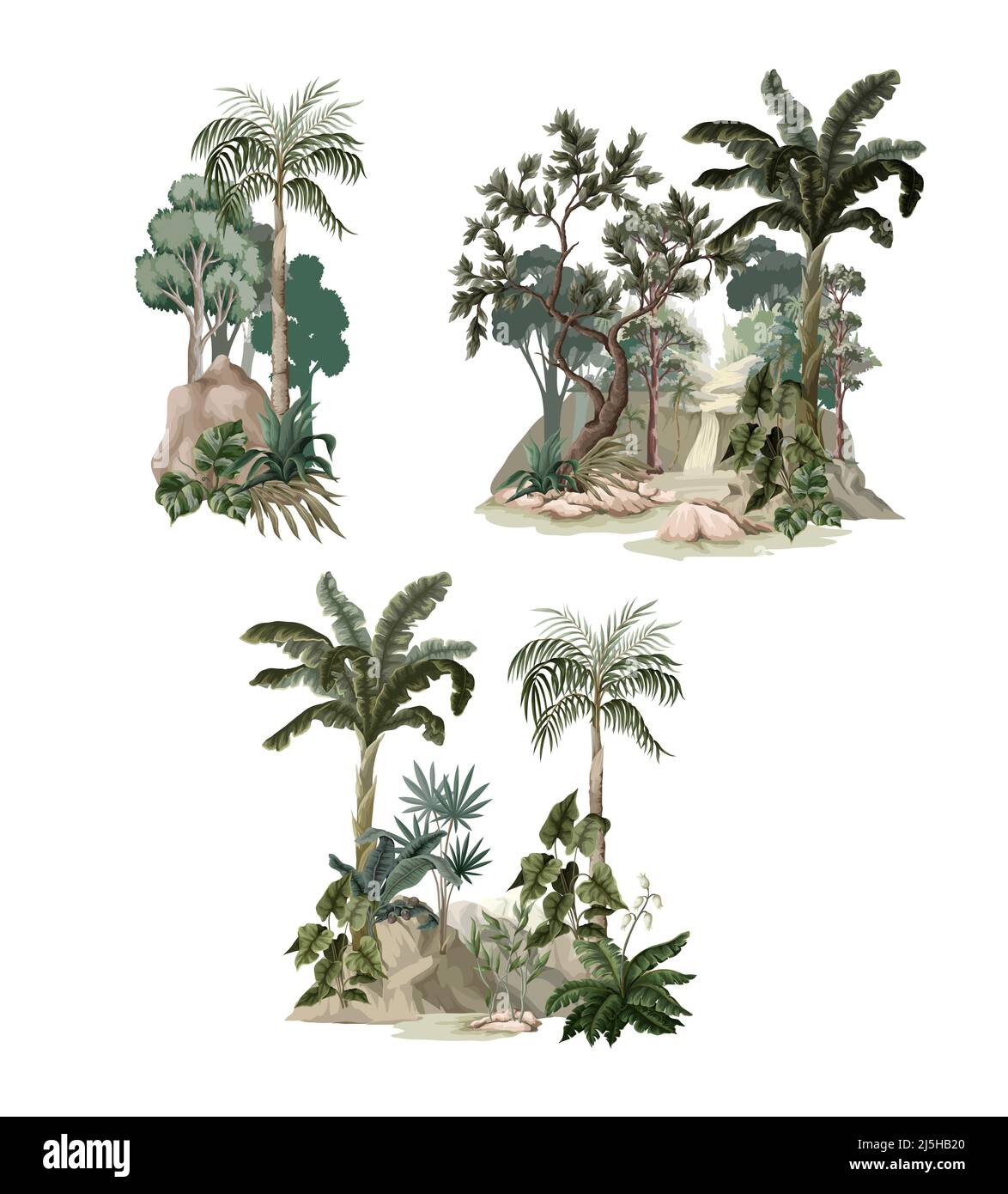 Jungle landscape with river and palms. Vector Stock Vector Image & Art ...