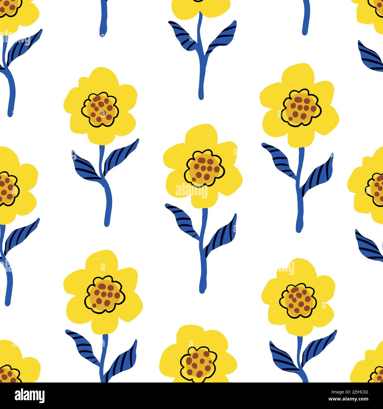 Seamless pattern with blue and yellow simply flowers. Vector Stock ...