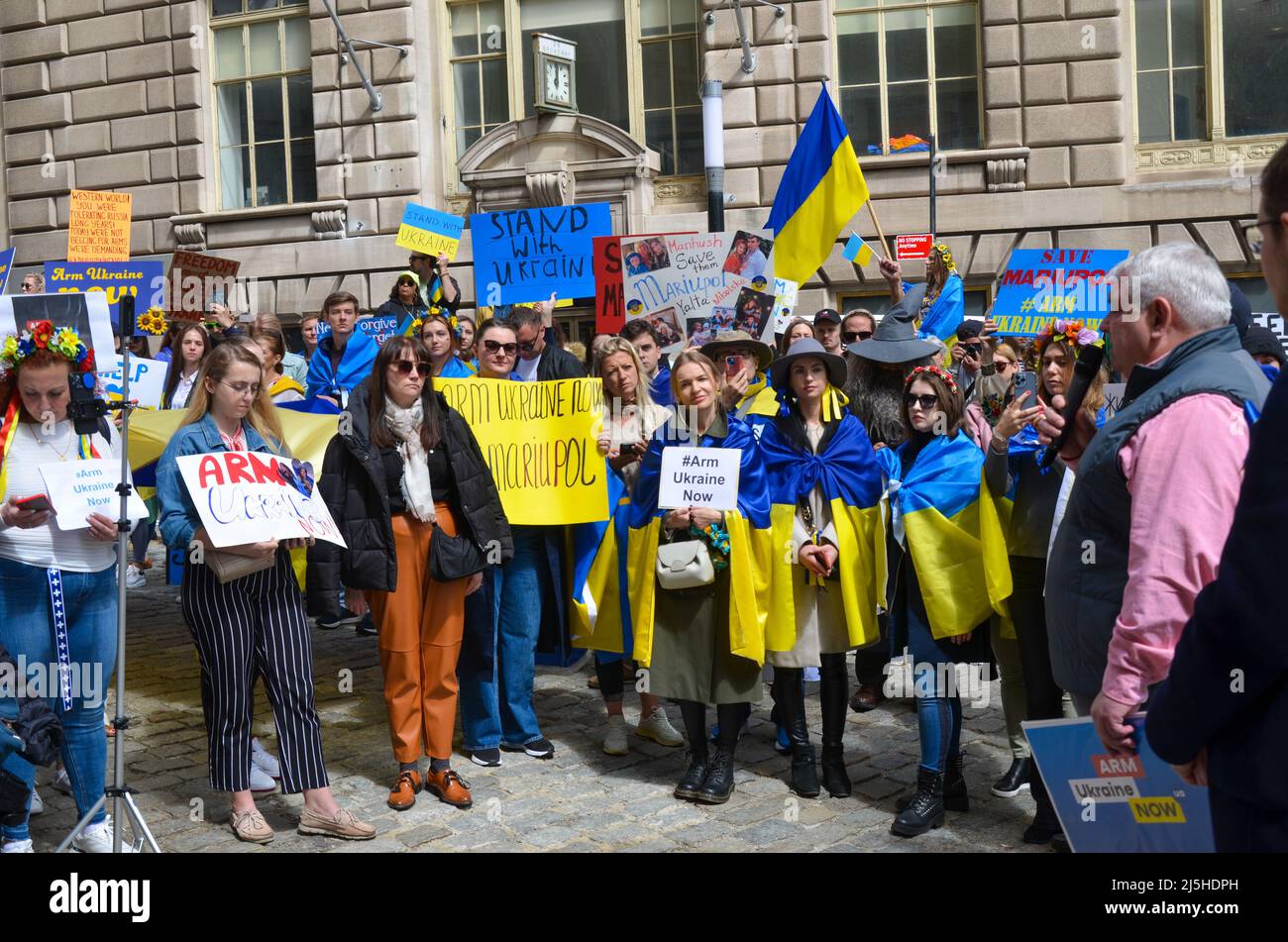 The Consulate General of Ukraine in New York City is speaking during the demonstration against the Russian Invasion of Ukraine  in Lower Manhattan, Ne Stock Photo