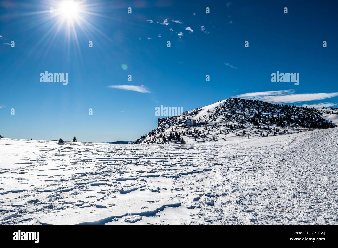 Winter Landscape With Snow Covered Mountain Rax And Mountain Hut ...