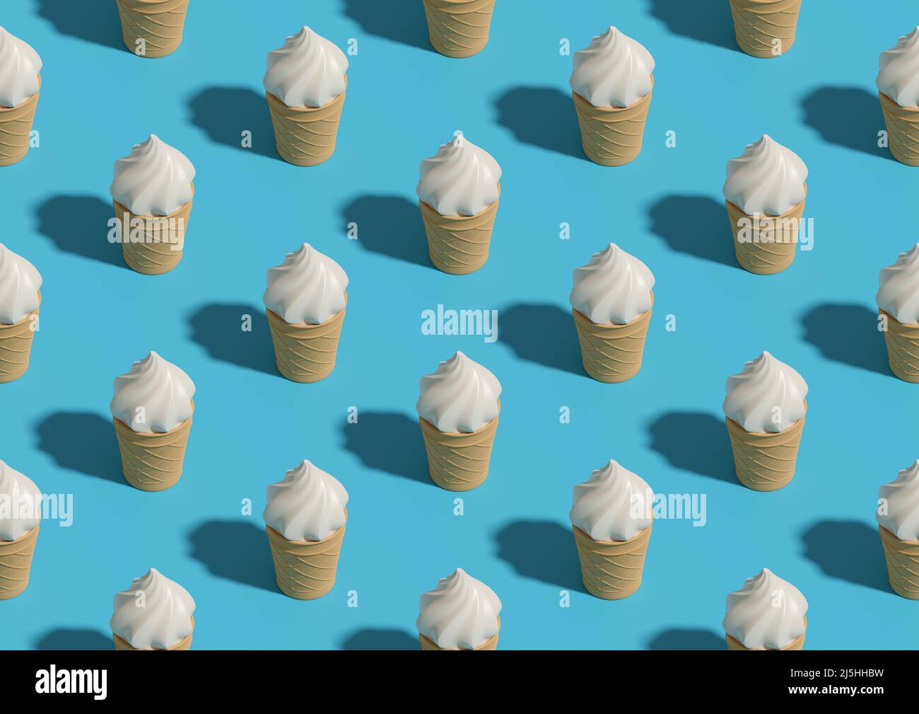 Vanilla ice cream cones. Isometric seamless pattern. 3d illustration. Stock Photo