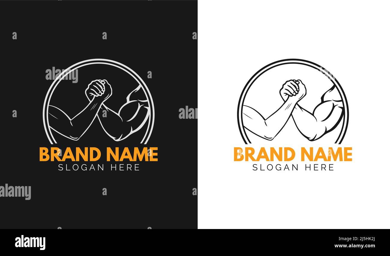 Arm wrestling logo with man and woman hand, Vector illustration Stock Vector