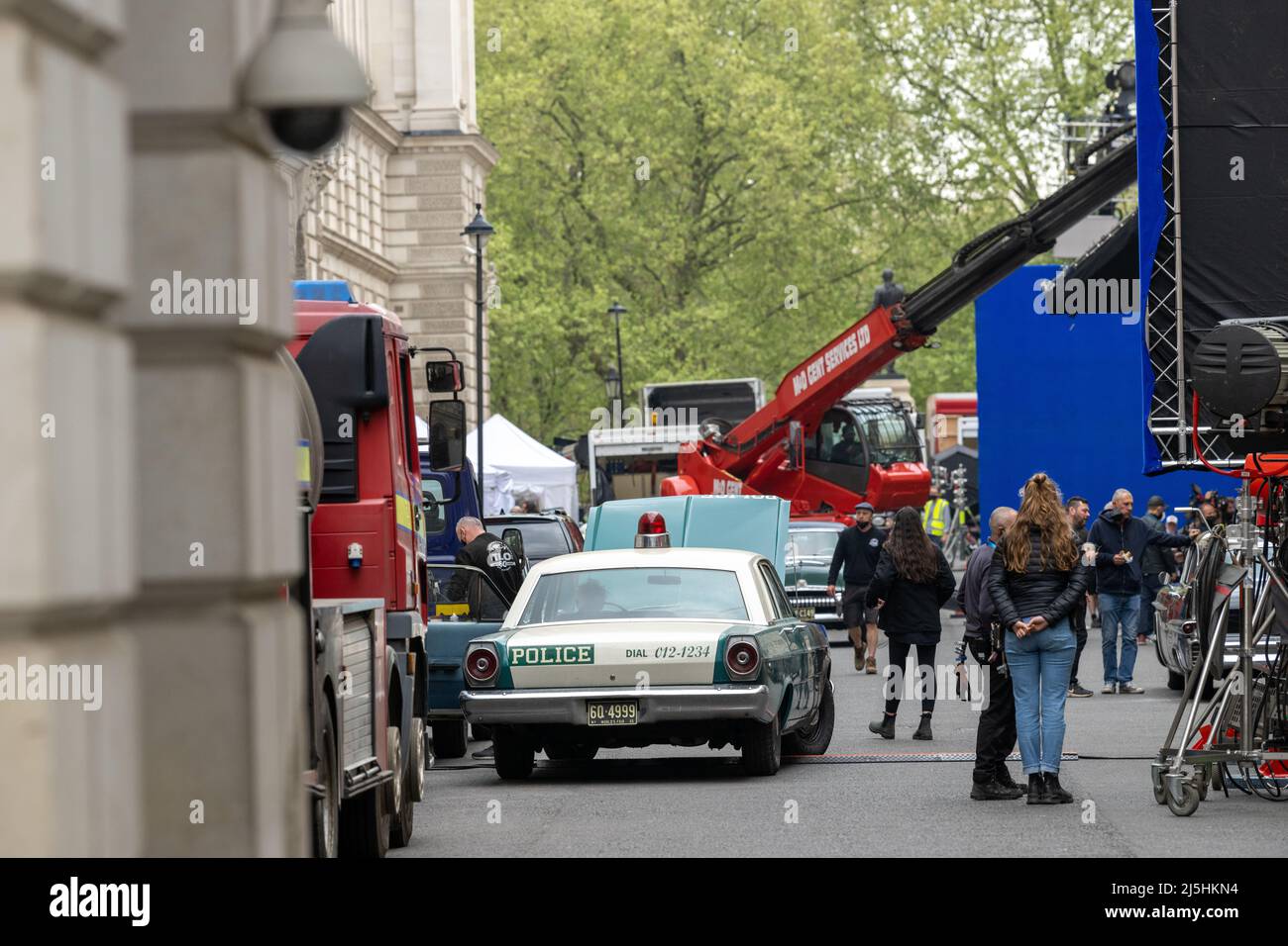 London, UK. 23rd Apr, 2022. Film set outside the Foreign and Commenwealth Office, in King Charles Street, London UK Credit: Ian Davidson/Alamy Live News Stock Photo