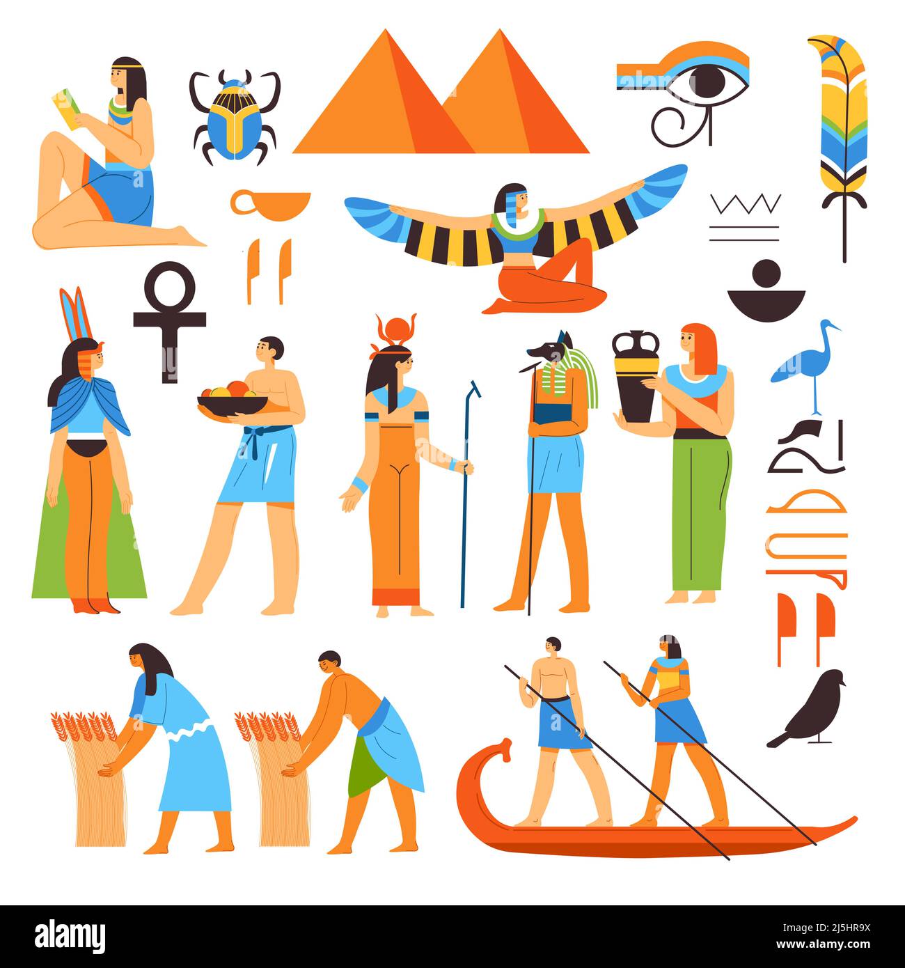 Ancient Egypt pyramids, gods and deities vector Stock Vector