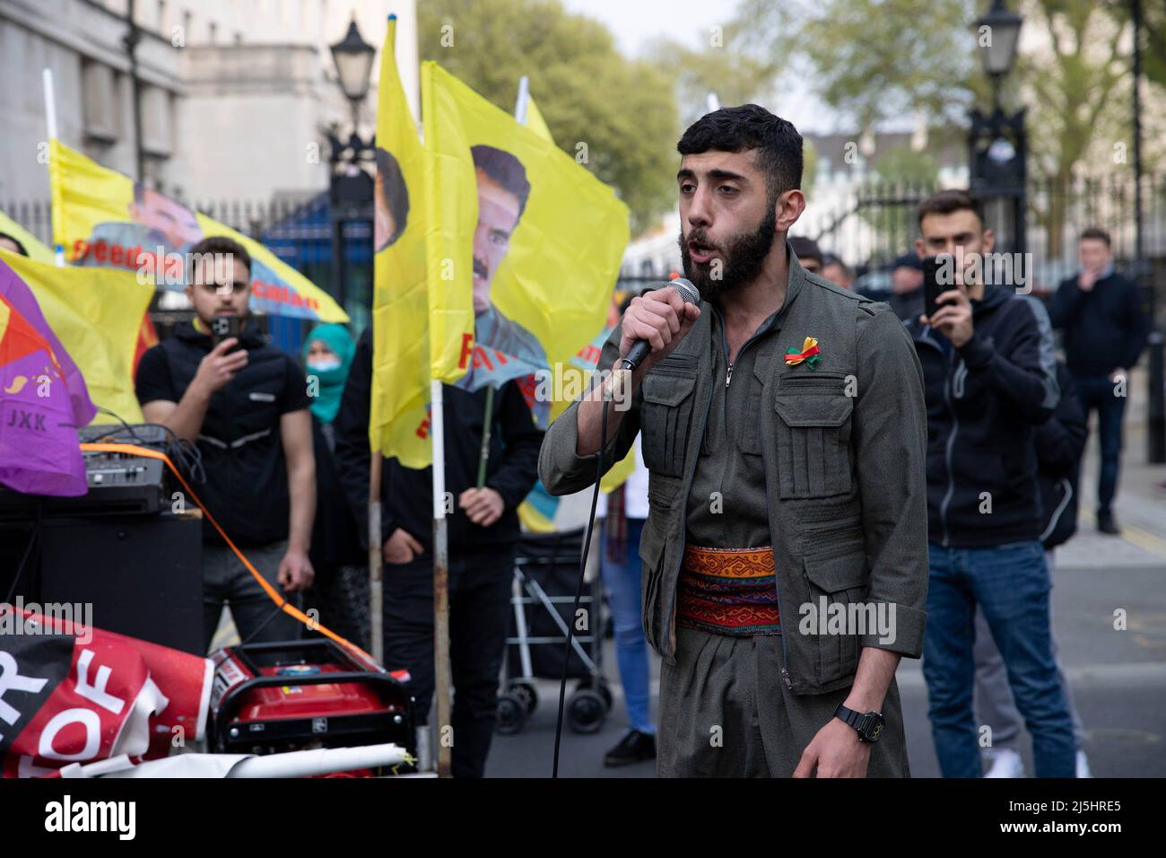 London, Uk. 23rd Apr, 2022. A Protester Speaks To Colleagues During The 