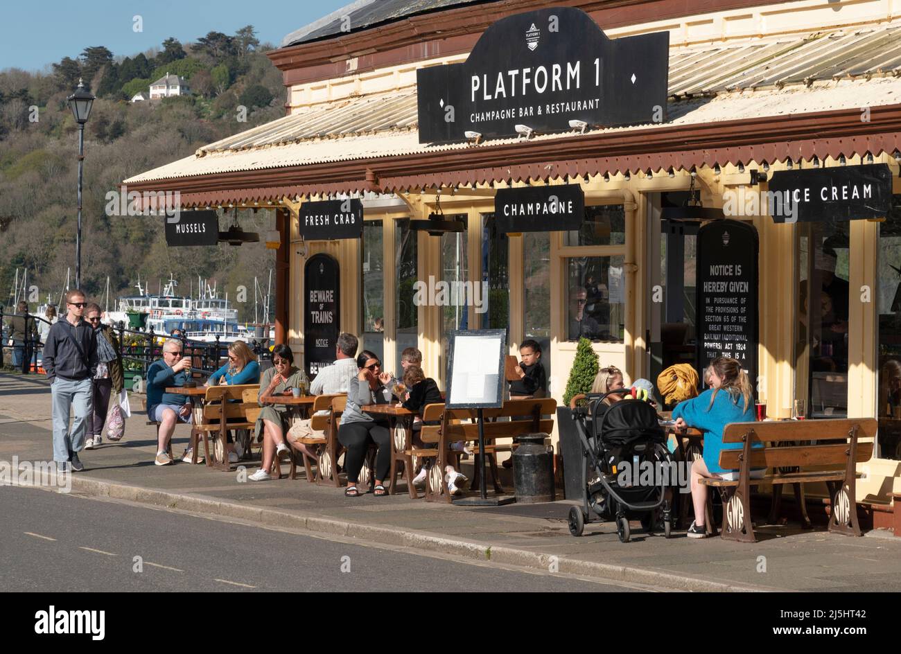 Dartmouth South Devon, England, UK. 2022. Former booking office and station now a cafe restaurant, alongside the River Dart in Dartmouth. Stock Photo