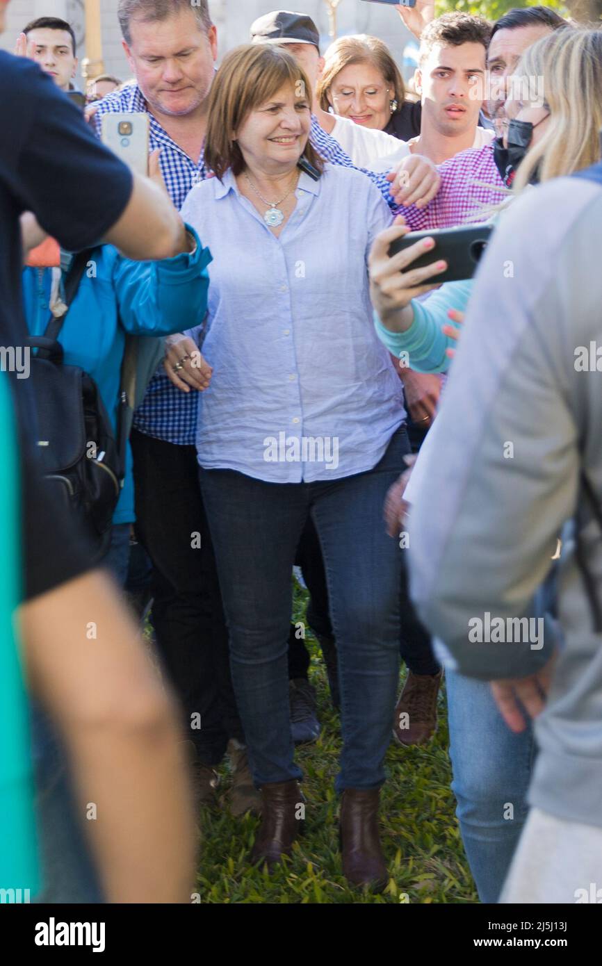 Buenos Aires, Argentina, 23th April 2022. The President of the political coalition Juntos por el Cambio Patricia Bullrich was present supporting the march of self-convoked rural producers. (Esteban Osorio/Alamy Live News) Stock Photo