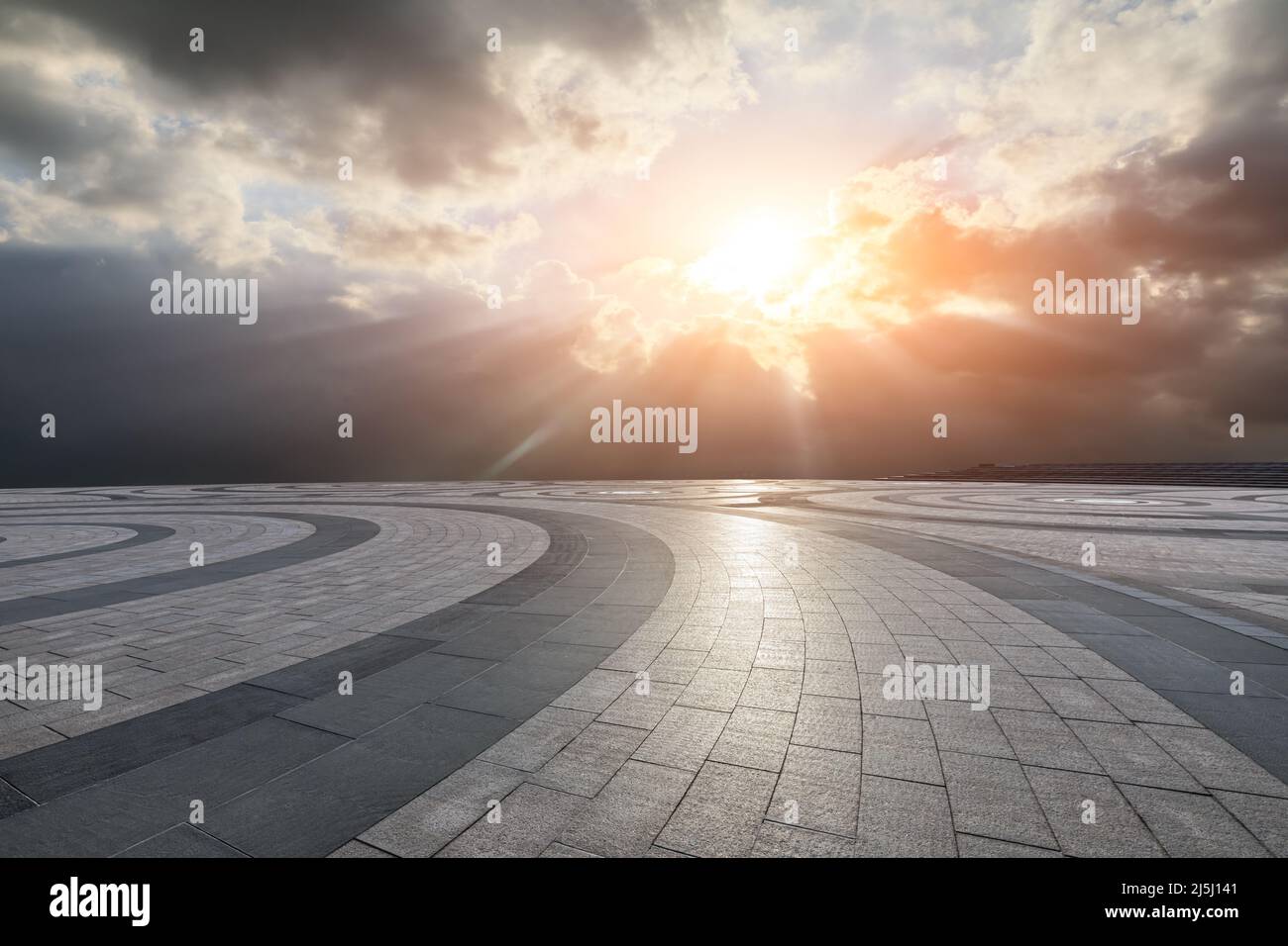 Empty square platform and sky sunset clouds background Stock Photo