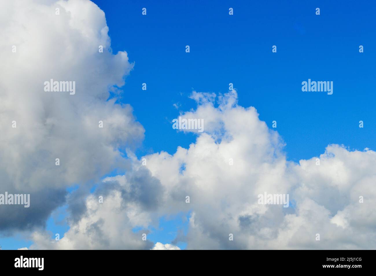 White clouds floating in a bright blue sky Stock Photo - Alamy