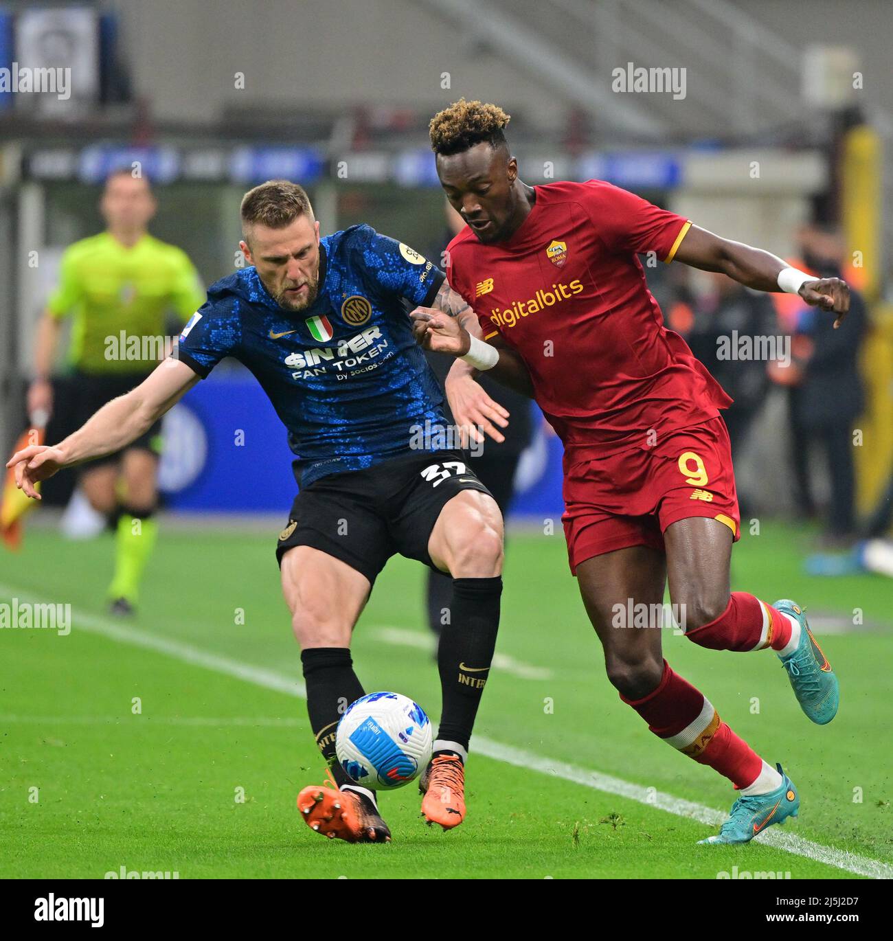 Victor Osimhen of Napoli and Stefano Sabelli of Genoa vie for the