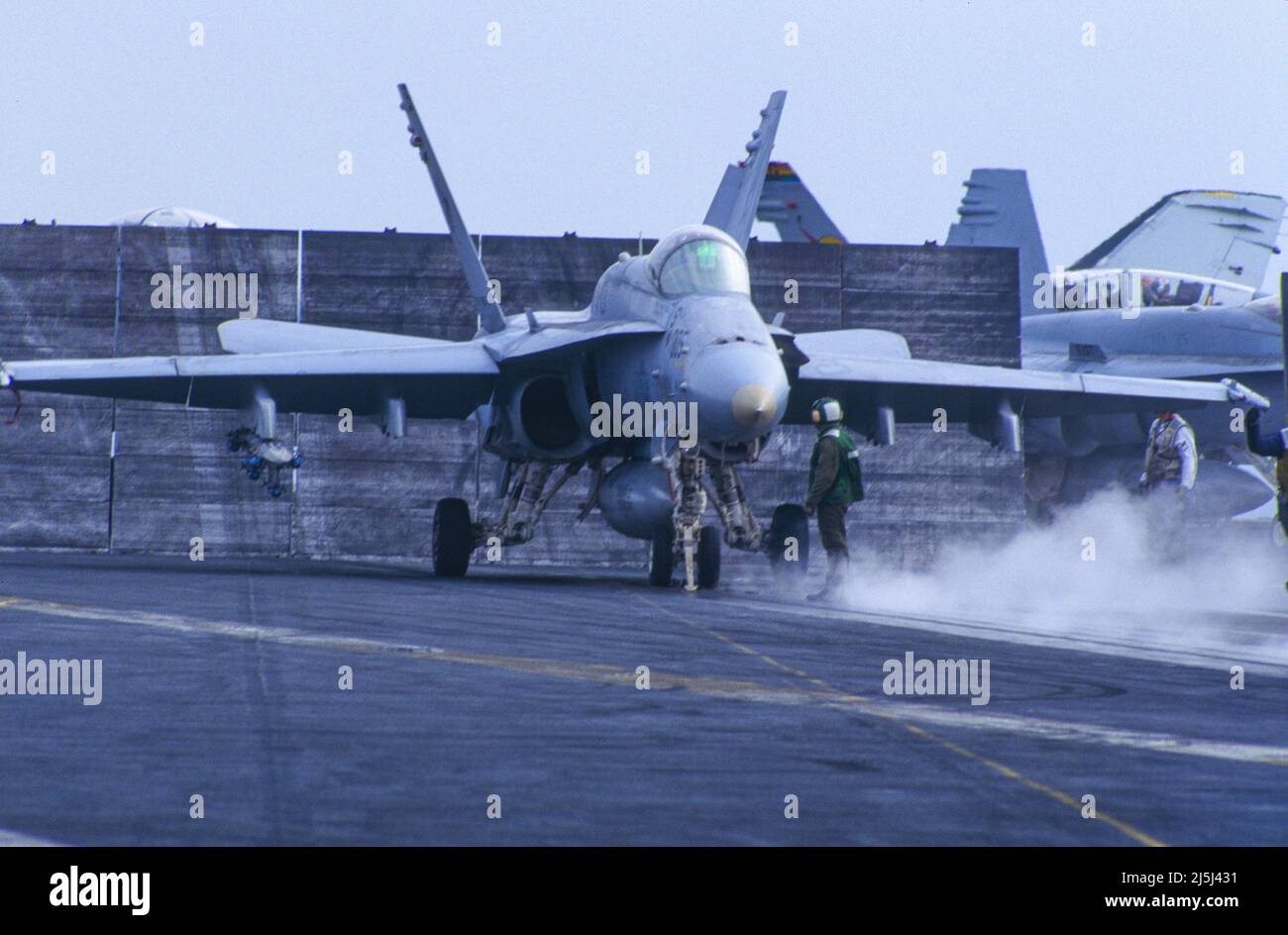 F/A-18 on the catapult prior to launch Stock Photo