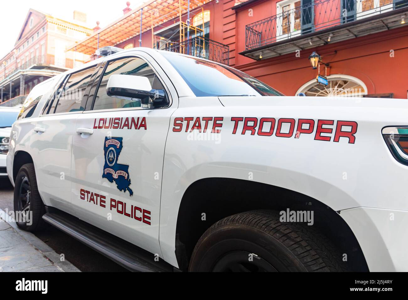 Louisiana State Trooper Vehicle in the New Orleans French Quarter Stock Photo