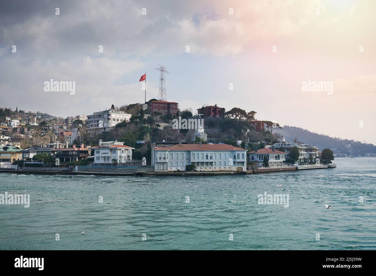 Landscape of istanbul city from boat view. Houses on Bosphorus Stock Photo