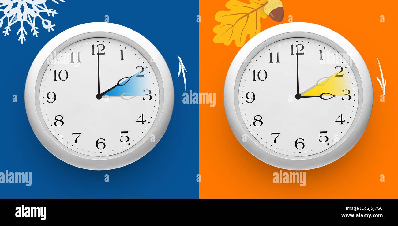 Instruction how to change a clock for daylight saving time Stock Photo
