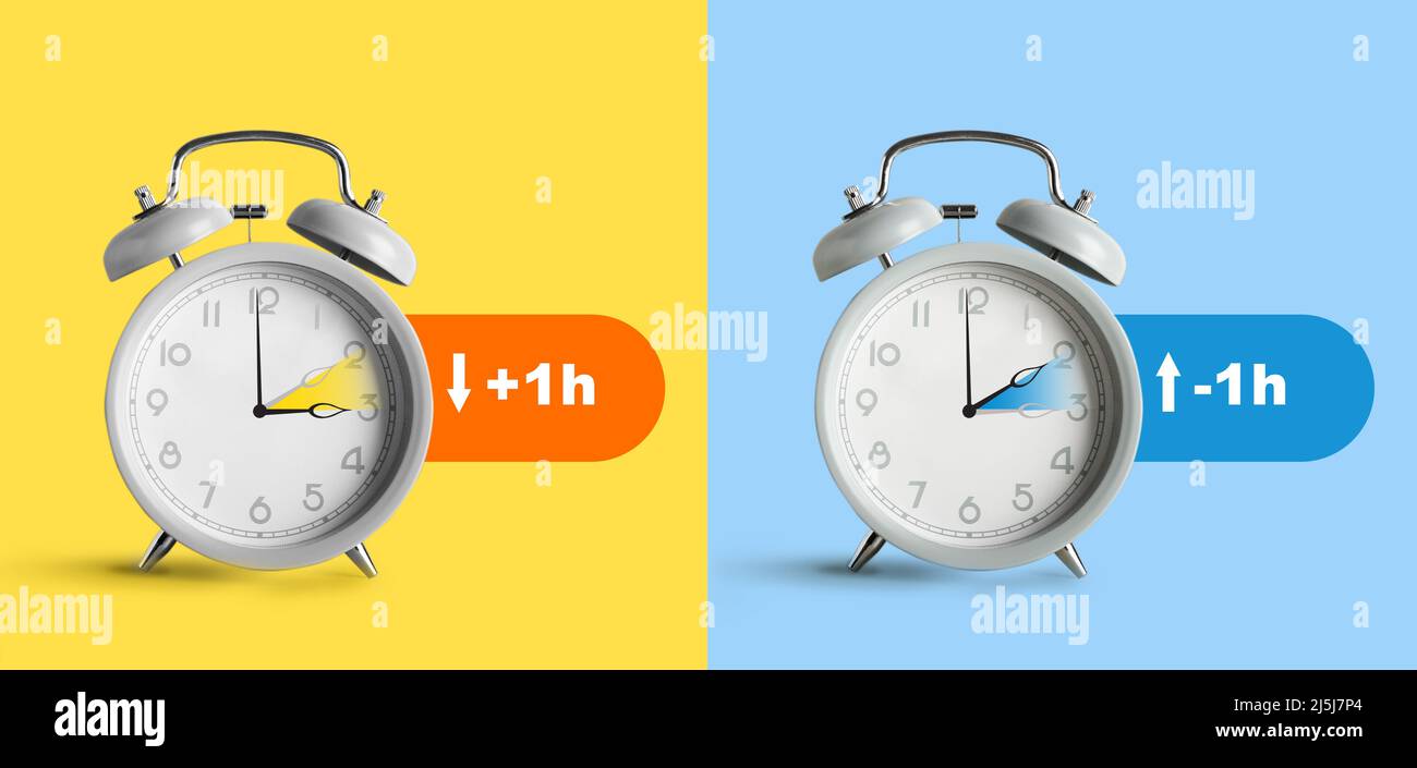 Instruction how to change a clock for daylight saving time Stock Photo