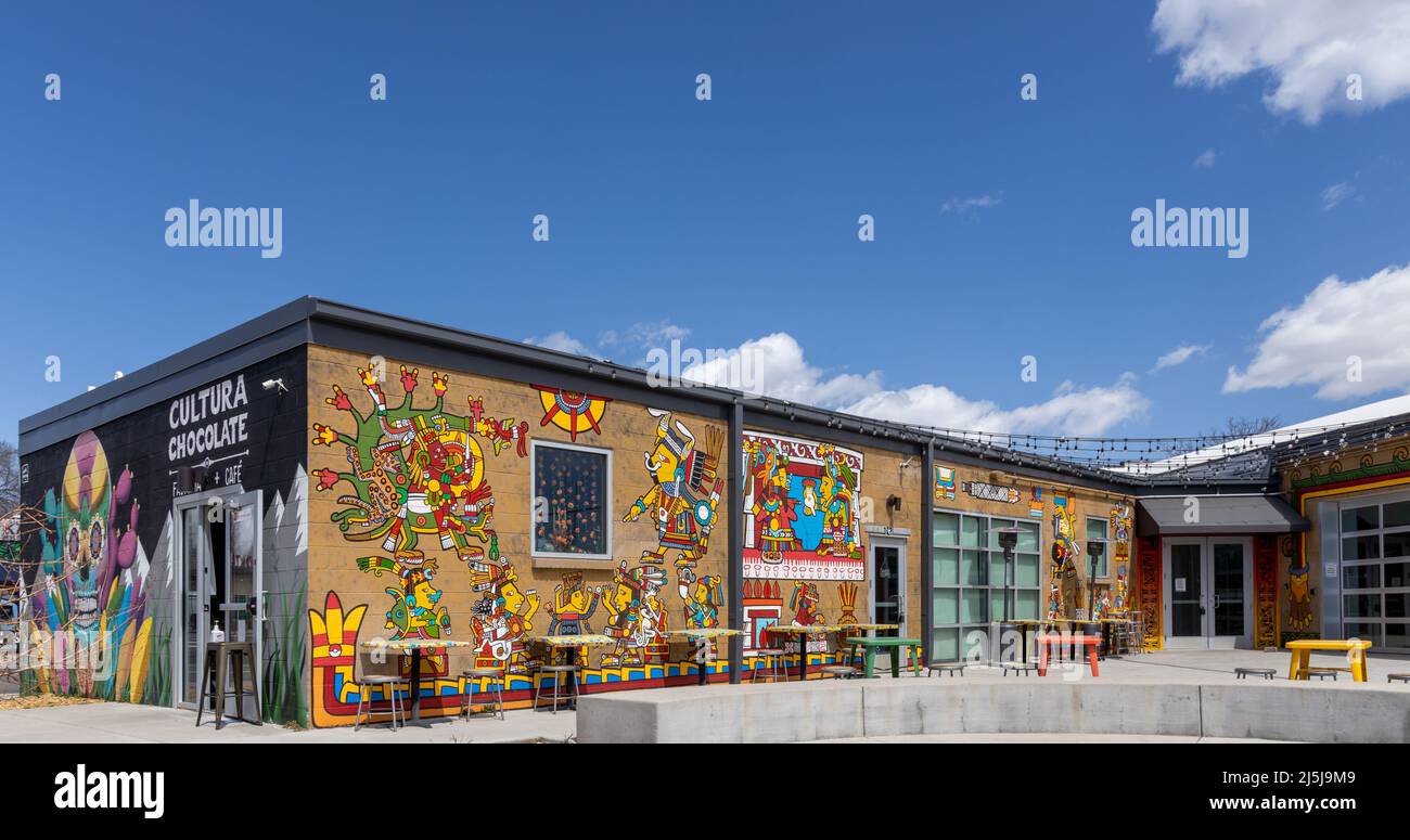 Denver, Colorado - April 17, 2022: Cultura Chocolate - A chocolate shop and cacao factory in the old Hispanic district, Denver, Colorado Stock Photo
