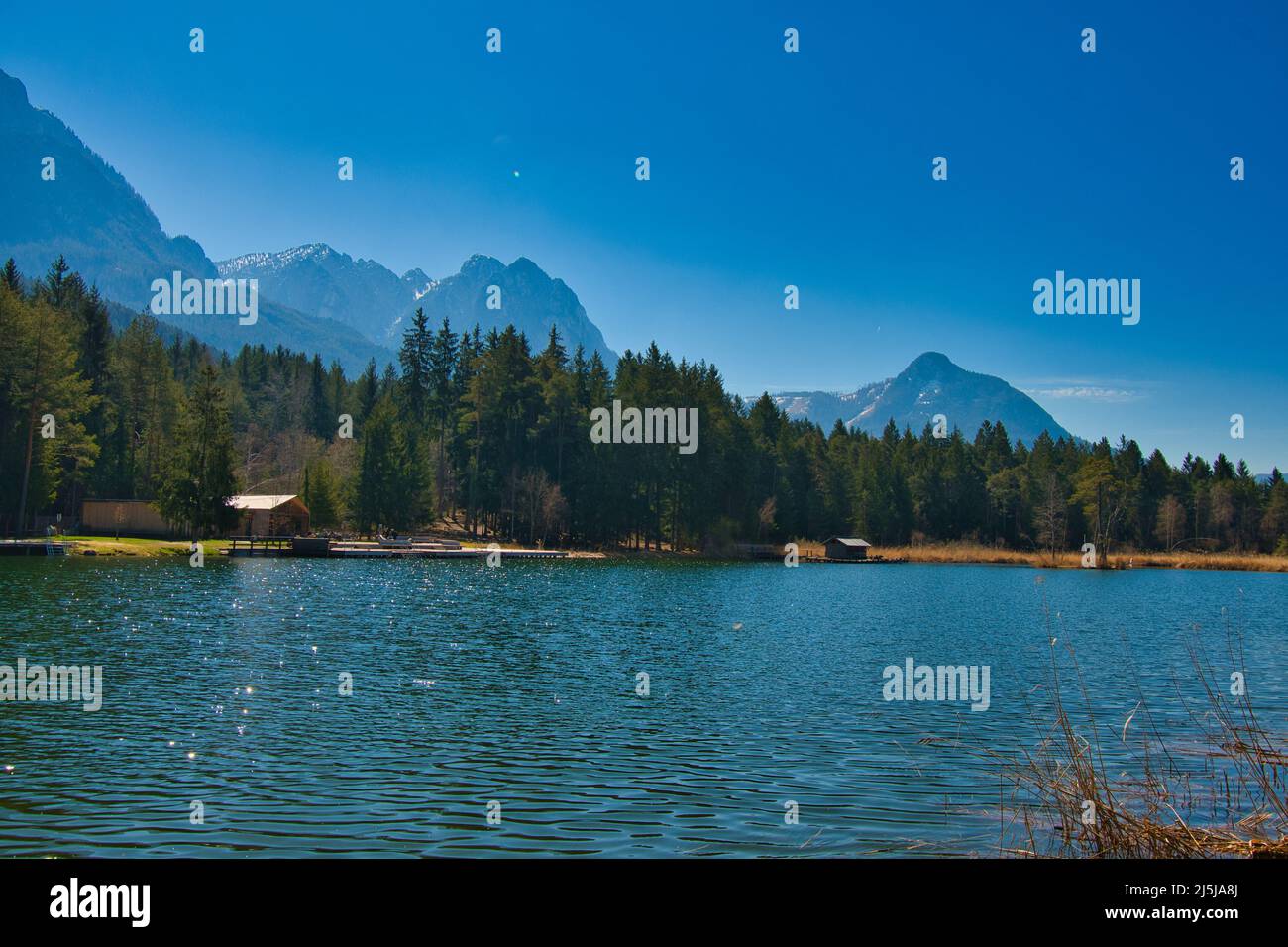 Lake Völser Weiher in South Tyrol in Italy Stock Photo