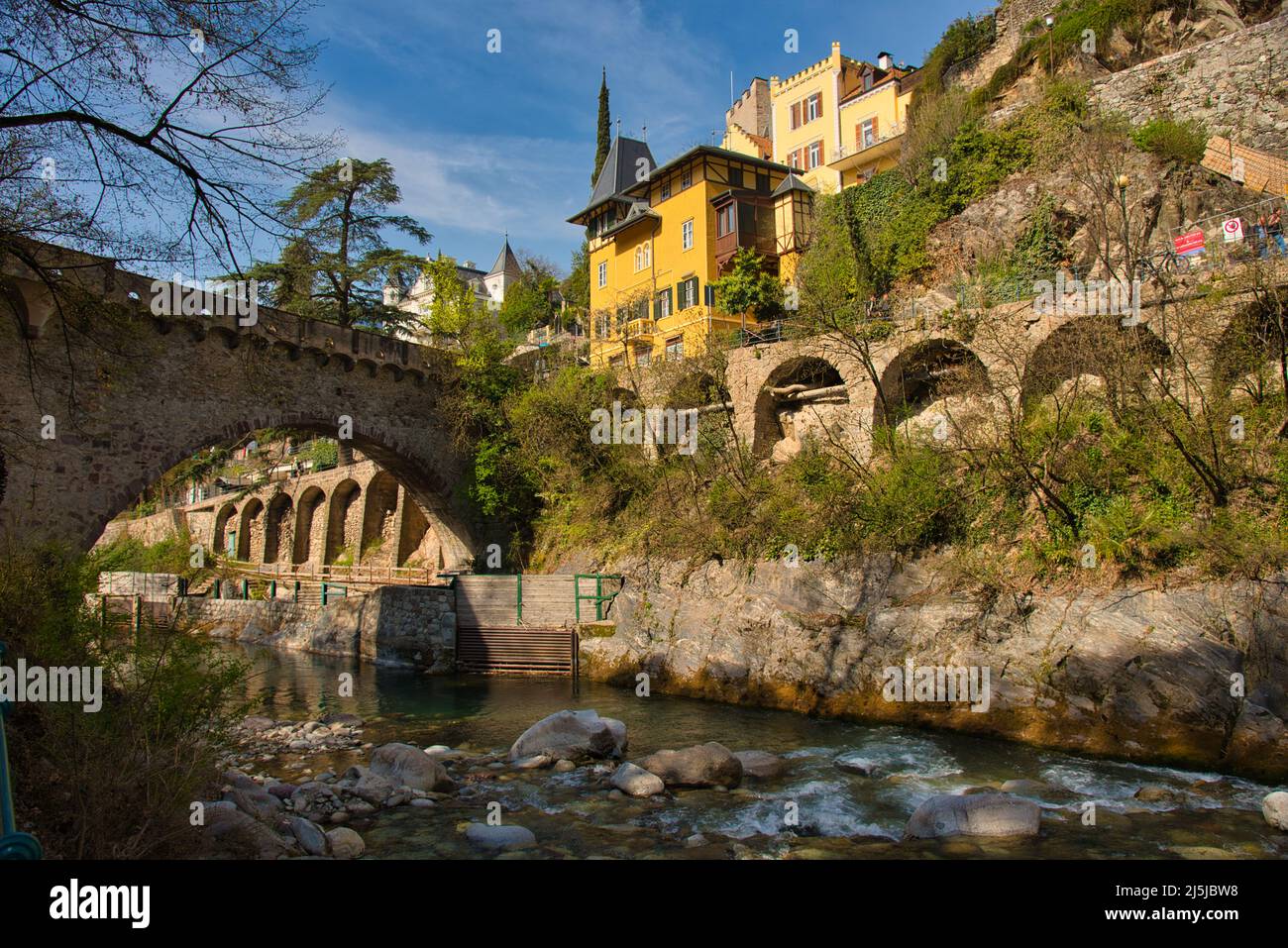 City of Meran in South Tyrol in Italy Stock Photo