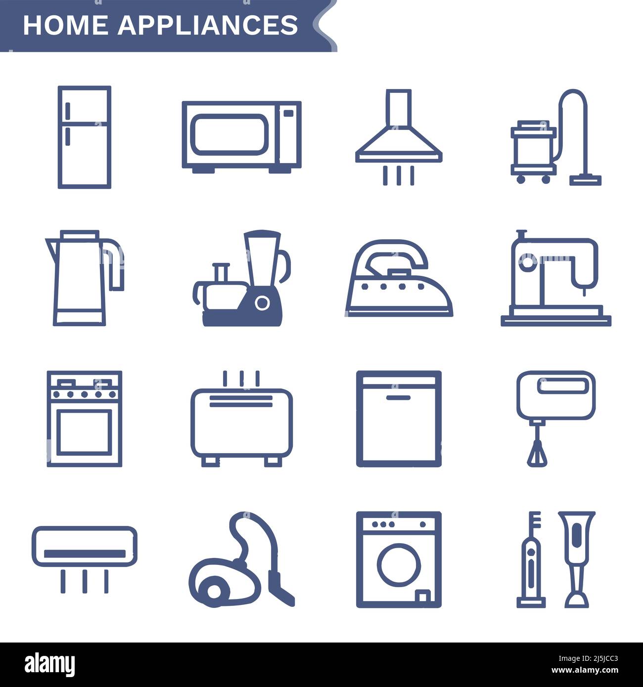 Home appliances vector line icon set on white background. Set of 16 vector icons Stock Vector