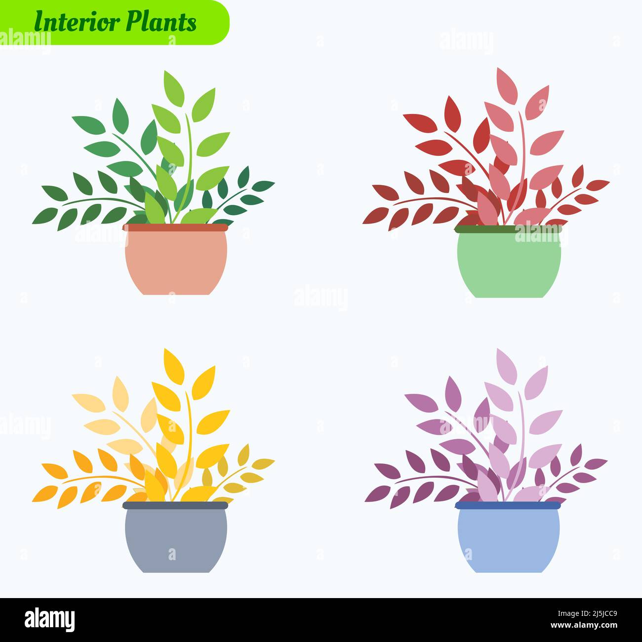 Plants with pots flat vector icon set. Set of 4 icons Stock Vector ...