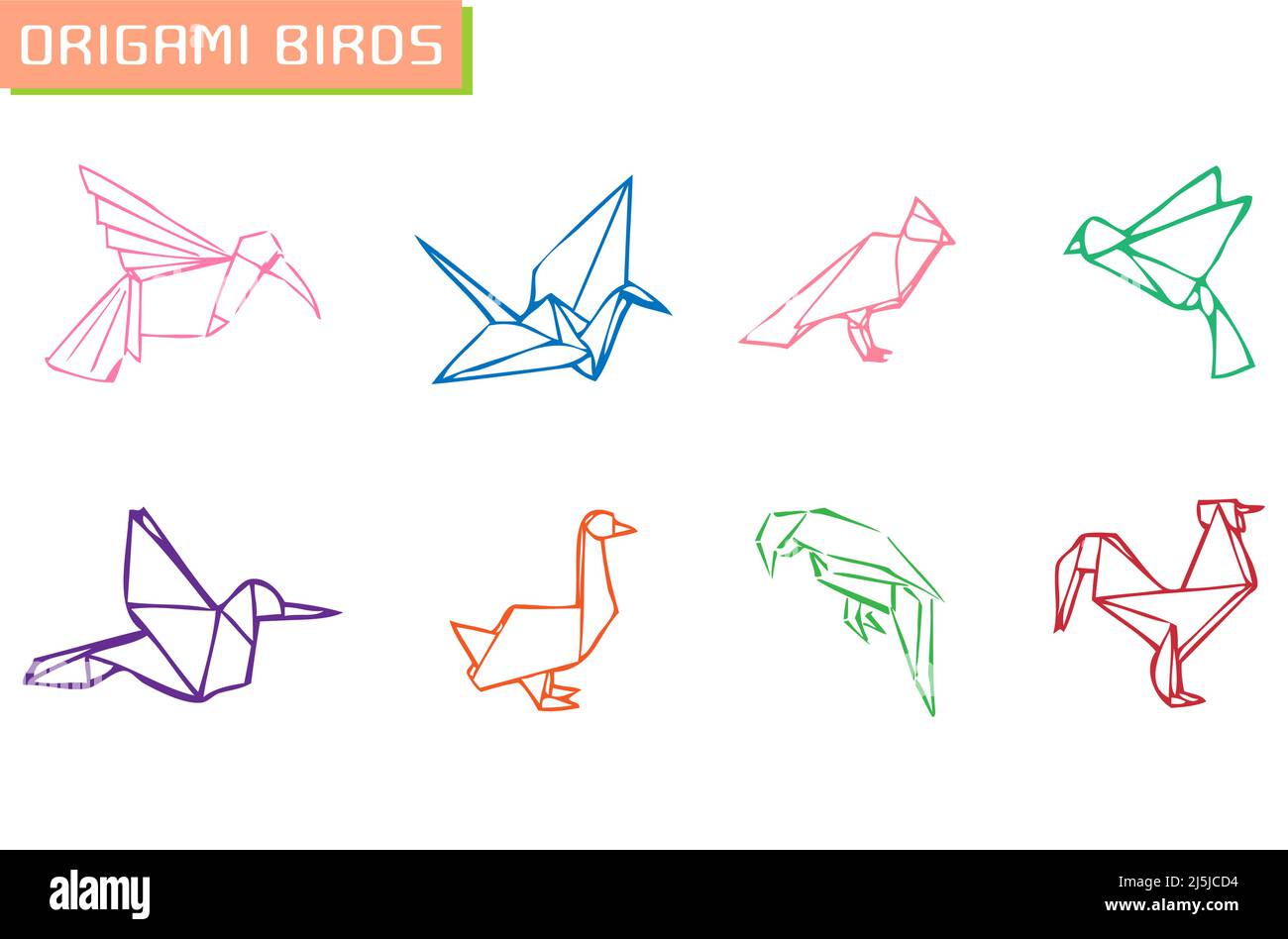 Origami birds Colorful Flat Vector Icon set Stock Vector Image & Art ...