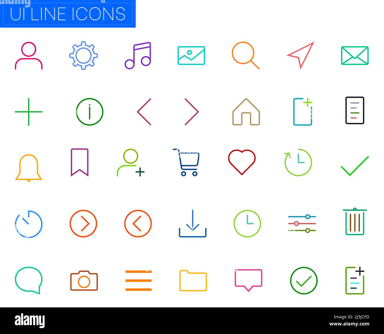 Colorful thin line user interface vector icon set Stock Vector