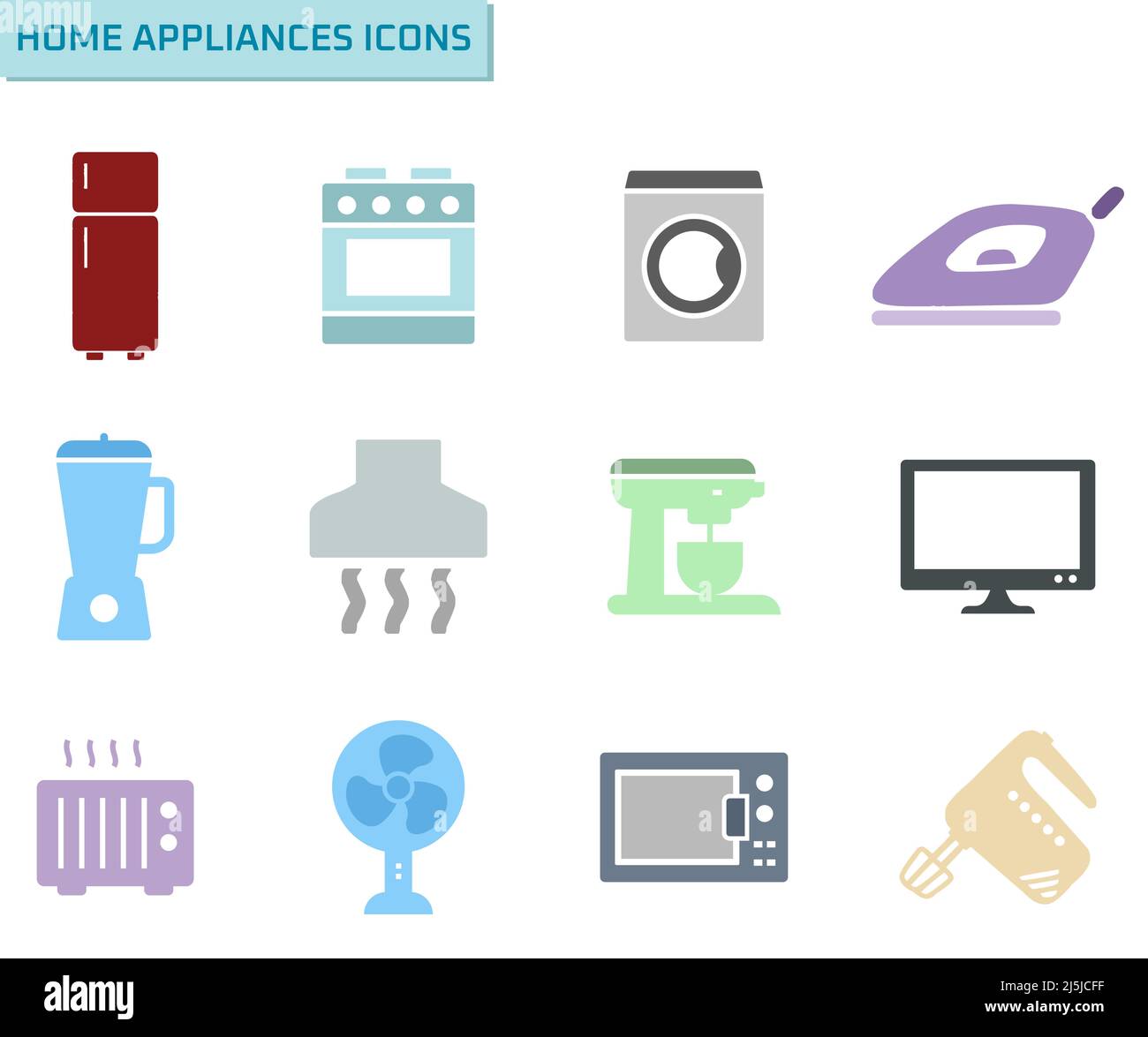Home appliances colorful vector icon set Stock Vector