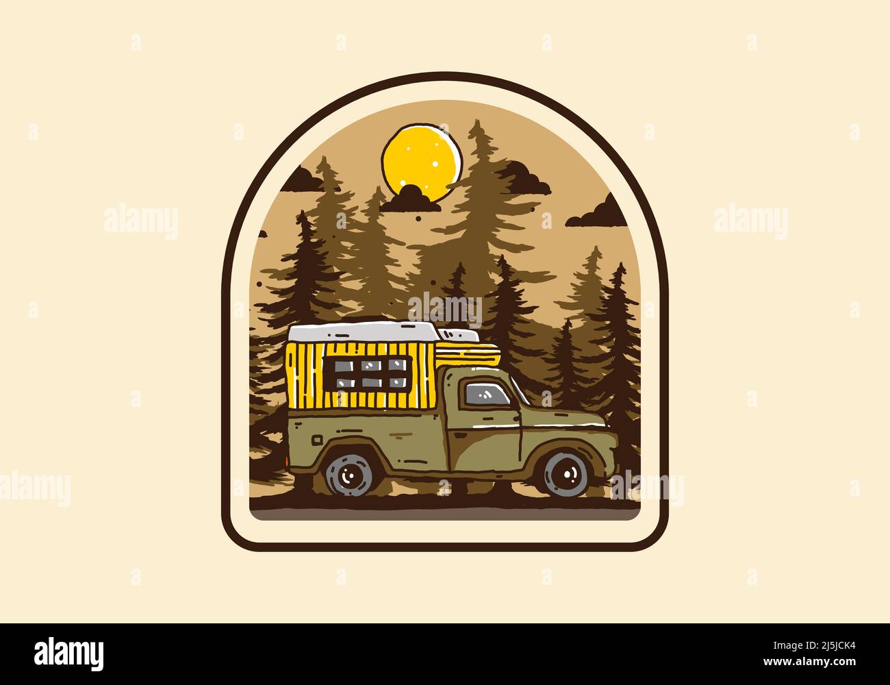 wood camper van in the forest illustration design Stock Vector Image ...