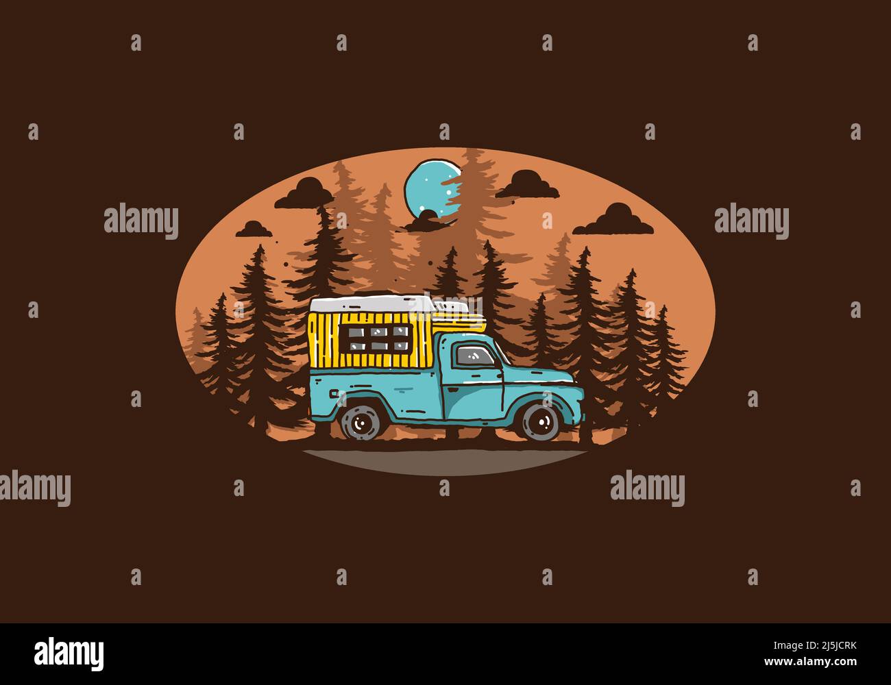 Wood campervan in the forest illustration design Stock Vector Image ...