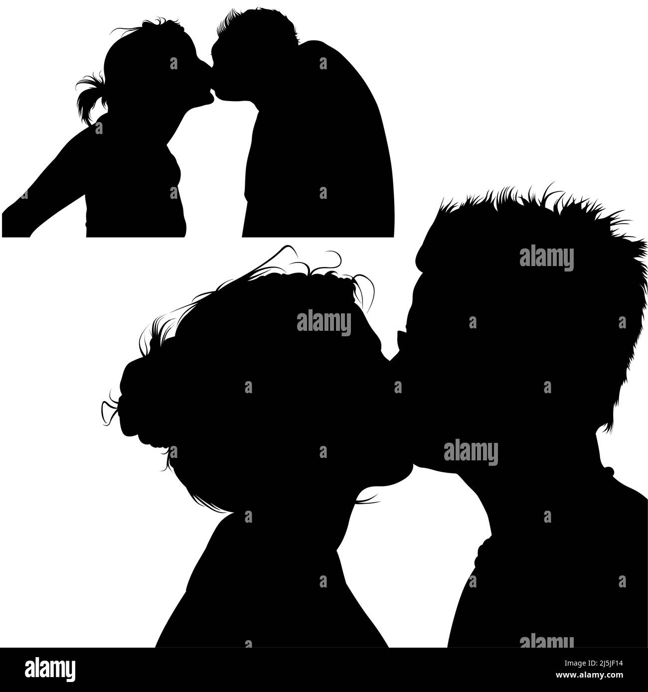 Set of Silhouettes with Kissing Couples Stock Vector