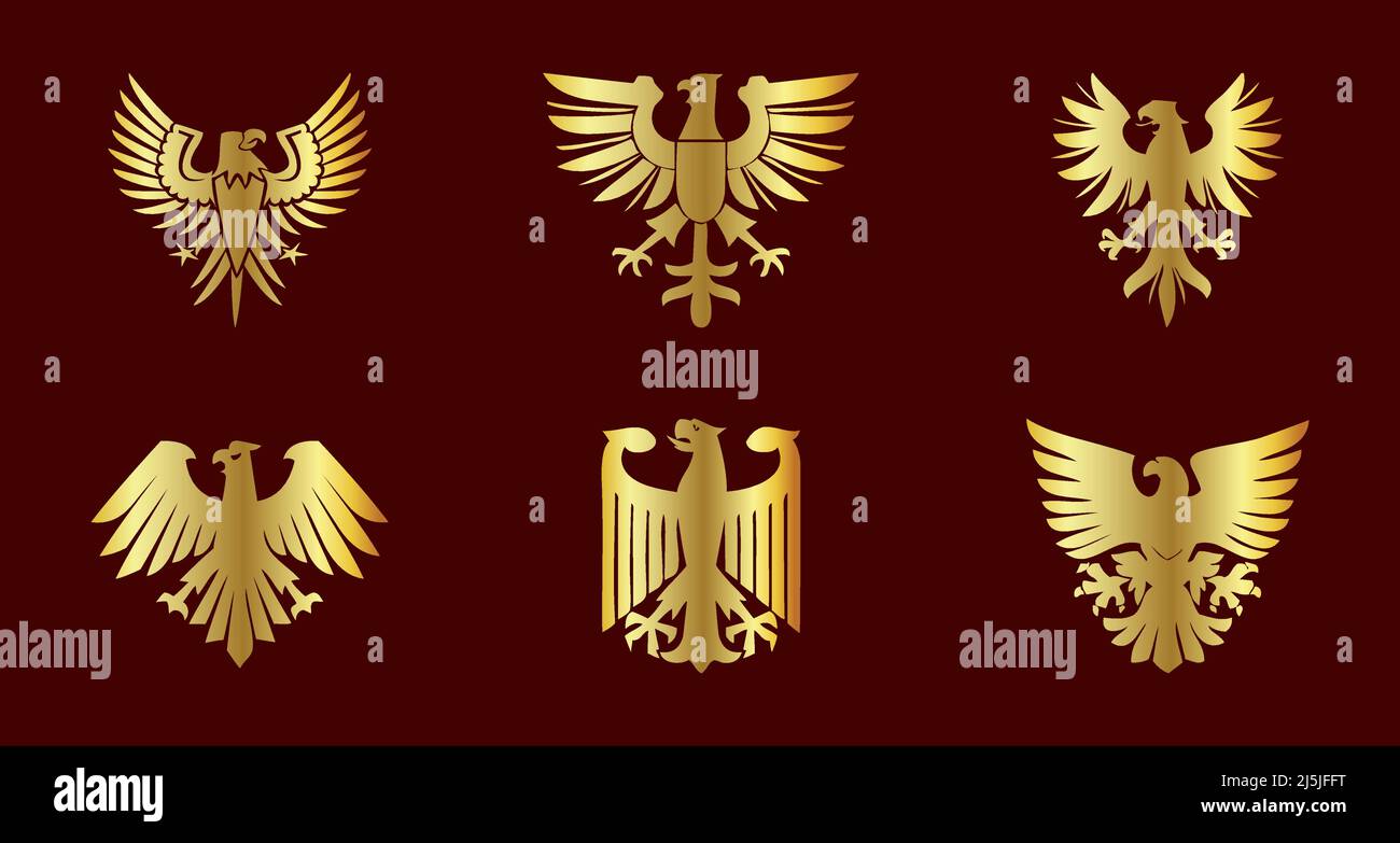 Golden eagle vector element set on red background Stock Vector