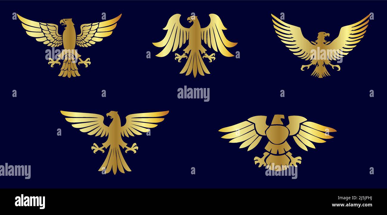Golden eagle vector element set on blue background Stock Vector
