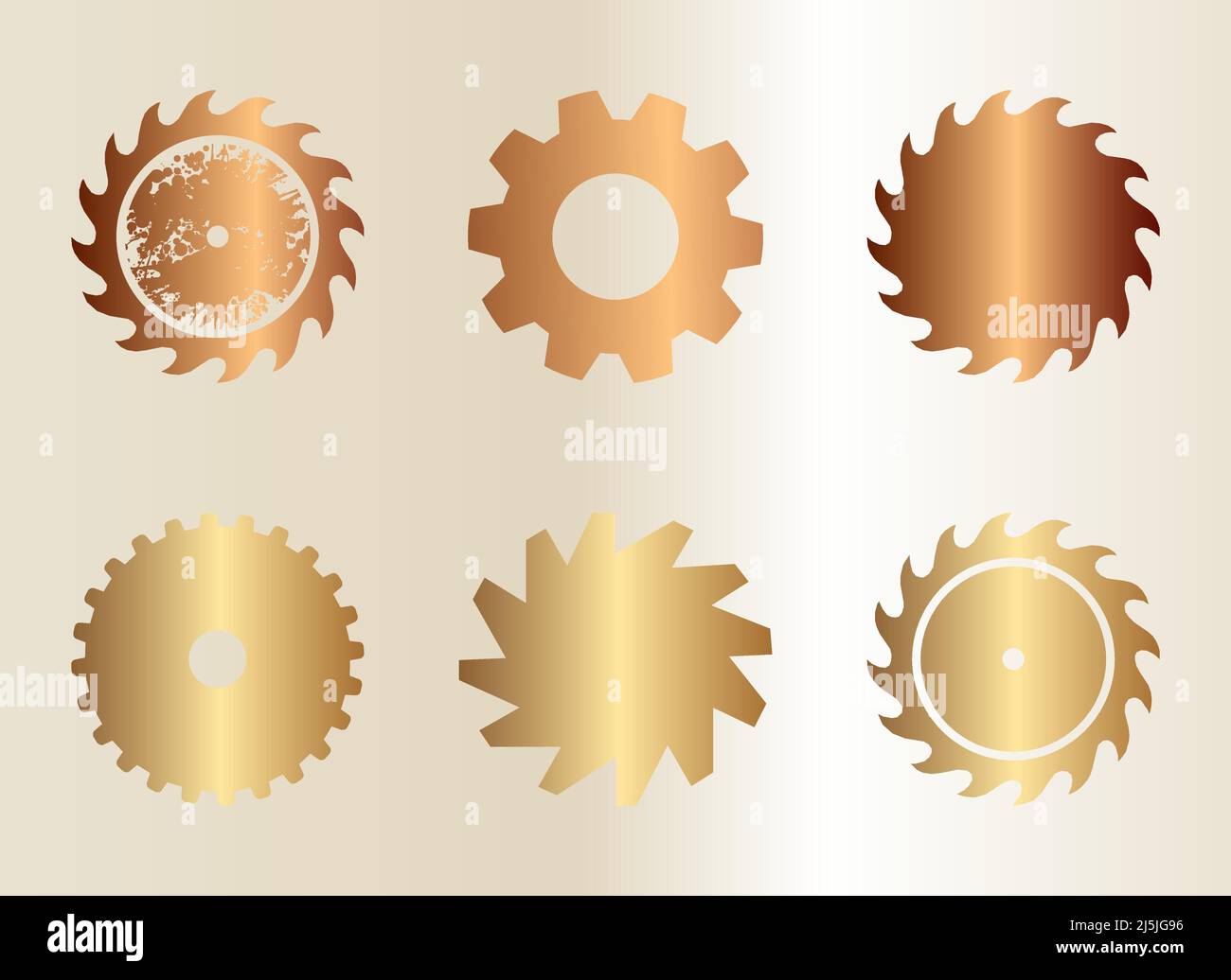 Metallic gears vector element set in gold and copper color Stock Vector