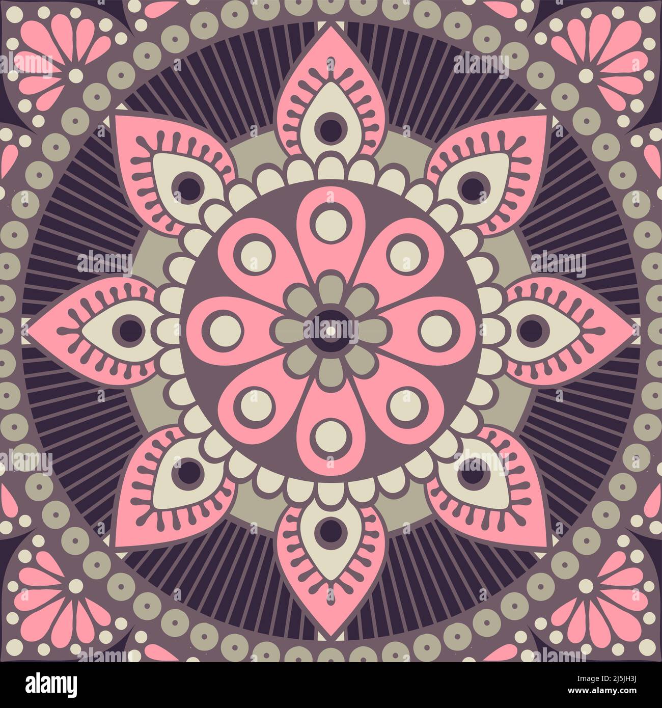 Mandala in pink beige and dark violet color. Vector illustration Stock Vector