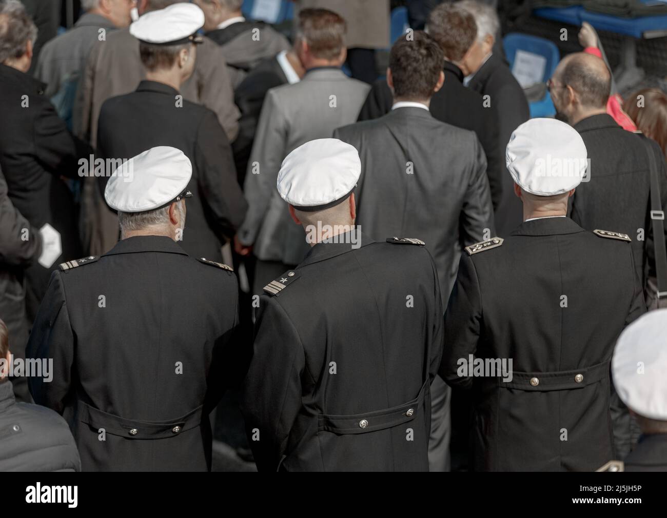 Hamburg, Germany. 21st Apr, 2022. Naval officers participate with civilians in a bundesmarine ship naming ceremony. Credit: Markus Scholz/dpa/Alamy Live News Stock Photo