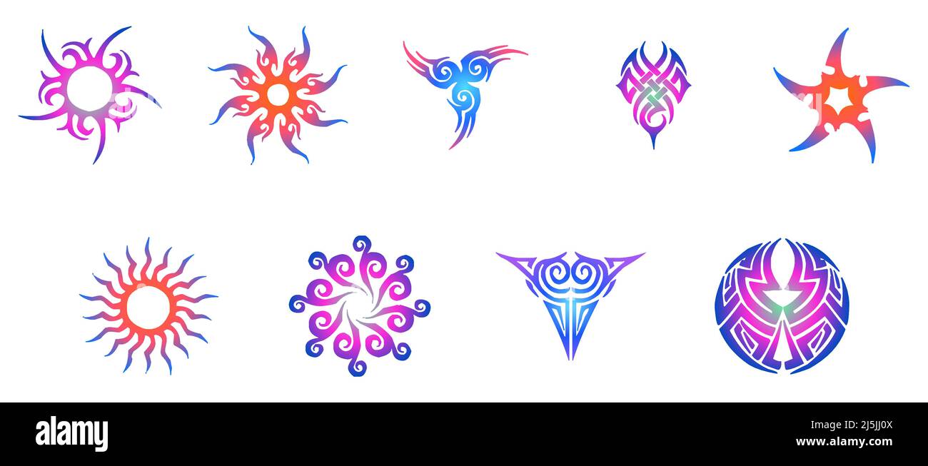 Tribal tattoo in colorful gradient color. Vector illustration Stock Vector