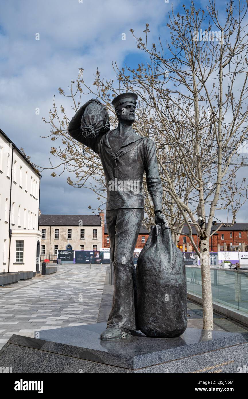 Derry, UK- April 13, 2022: The Statue of the International Sailor at Ebrington in Derry Stock Photo