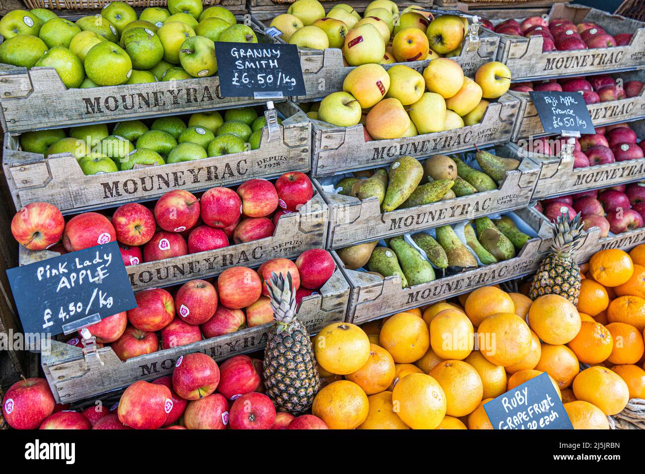 24 April 2022. Fresh fruits on display in grocery store, Wimbledon