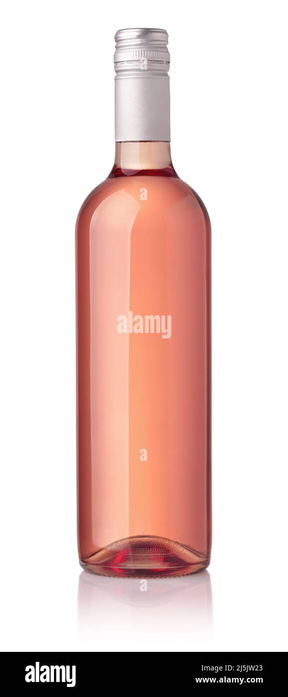 Front view of rose wine bottle isolated on white Stock Photo