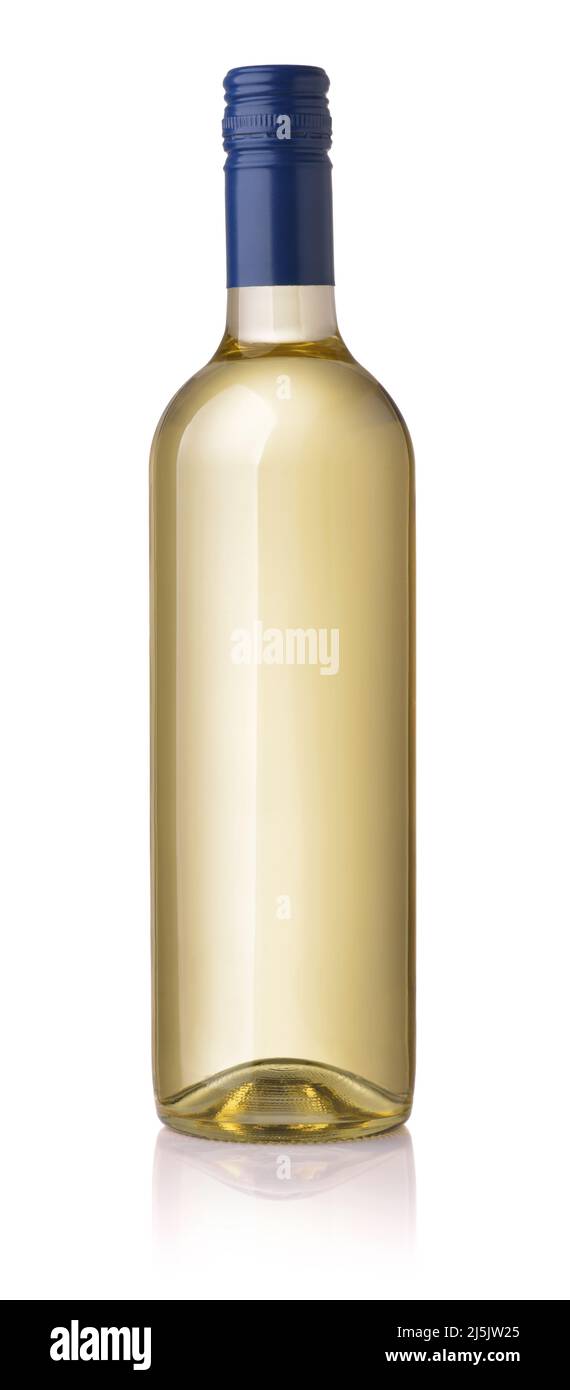 Front view of unlabeled white wine bottle isolated on white Stock Photo