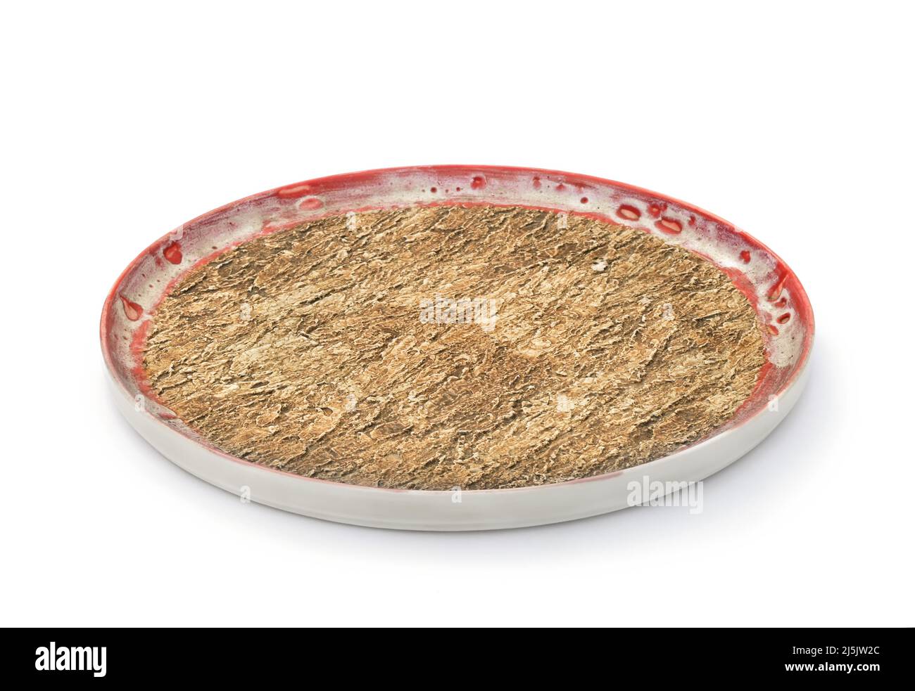 Empty brown ceramic tray isolated on white Stock Photo