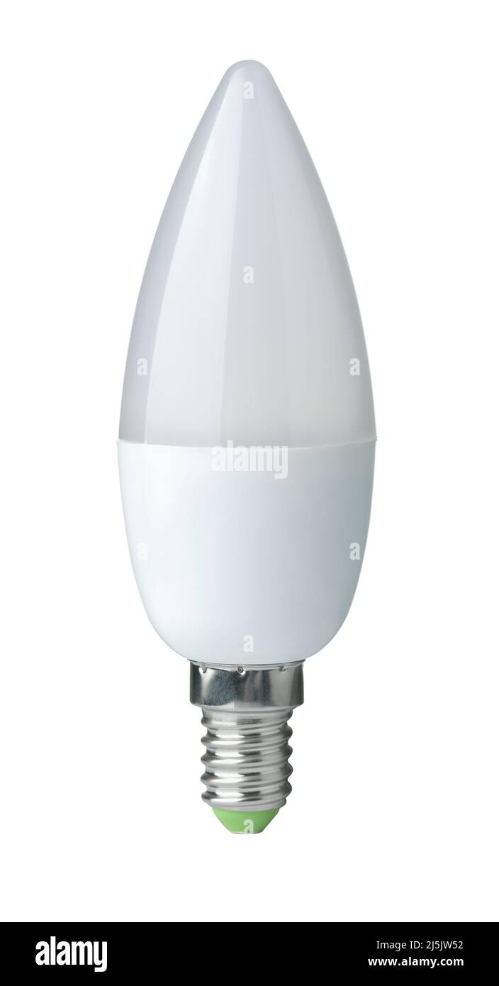 Front view of frosted LED candle light shaped bulb isolated on white Stock Photo