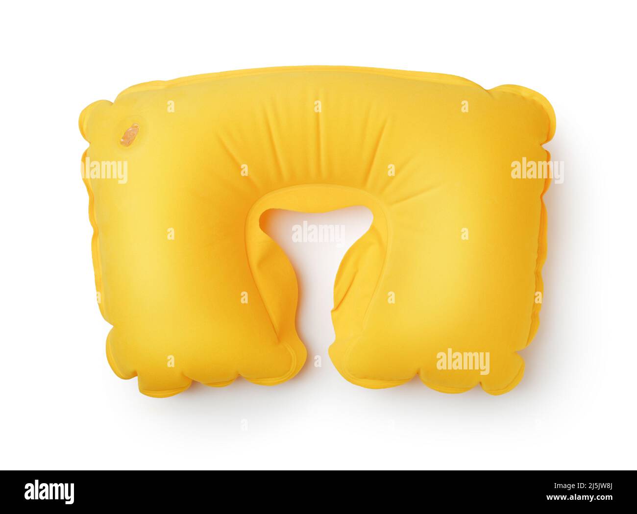 Top view of orange inflatable neck pillow isolated on white Stock Photo