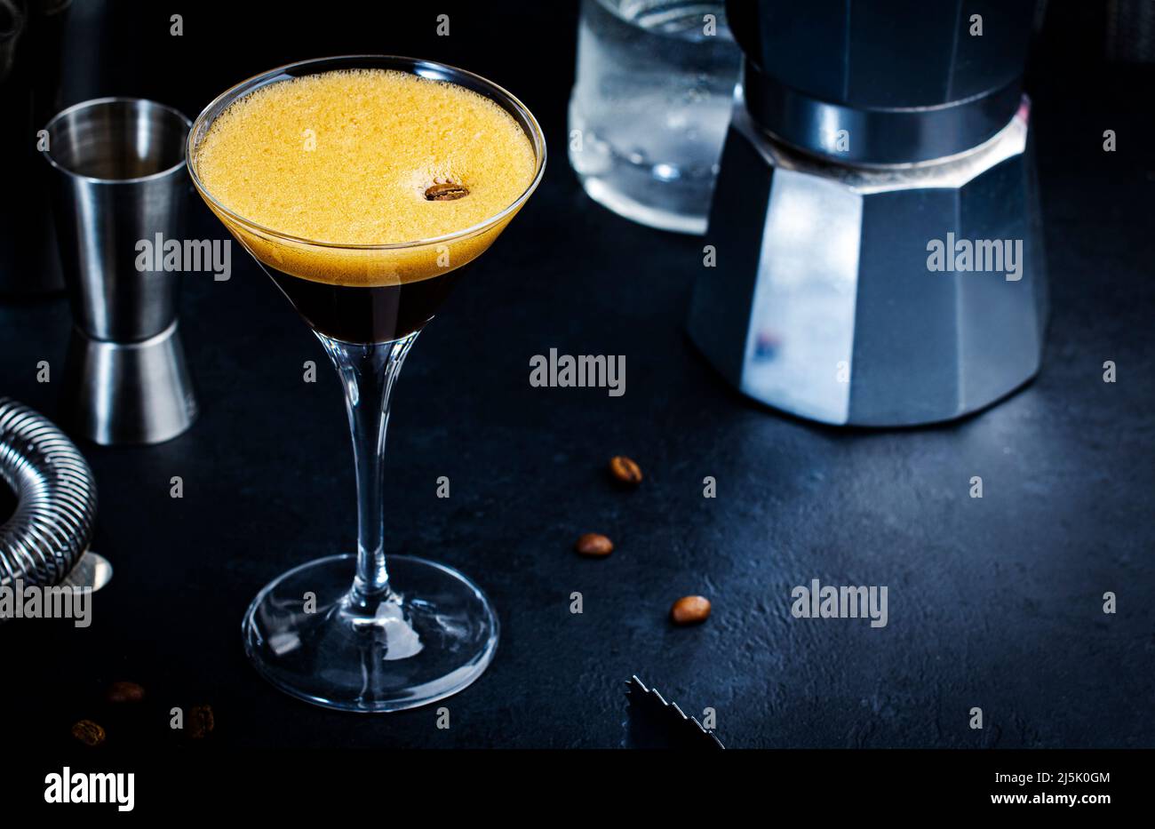 Classic alcoholic cocktail Espresso martini with vodka, coffee liqueur