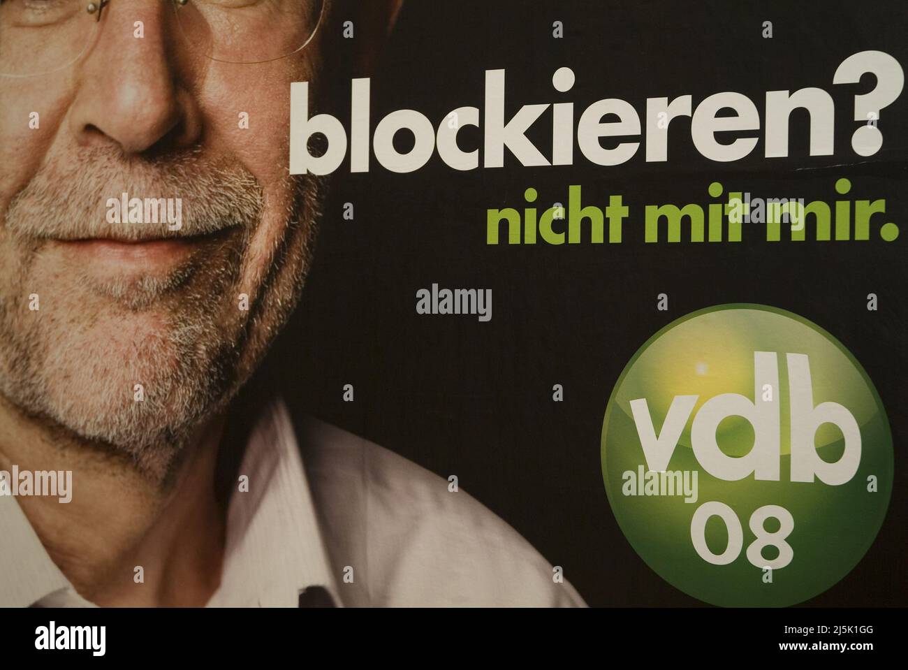 Vienna, Austria. August 14, 2008. Press conference with Lothar Lockl (The Greens). Picture shows Van der Bellen election poster Stock Photo