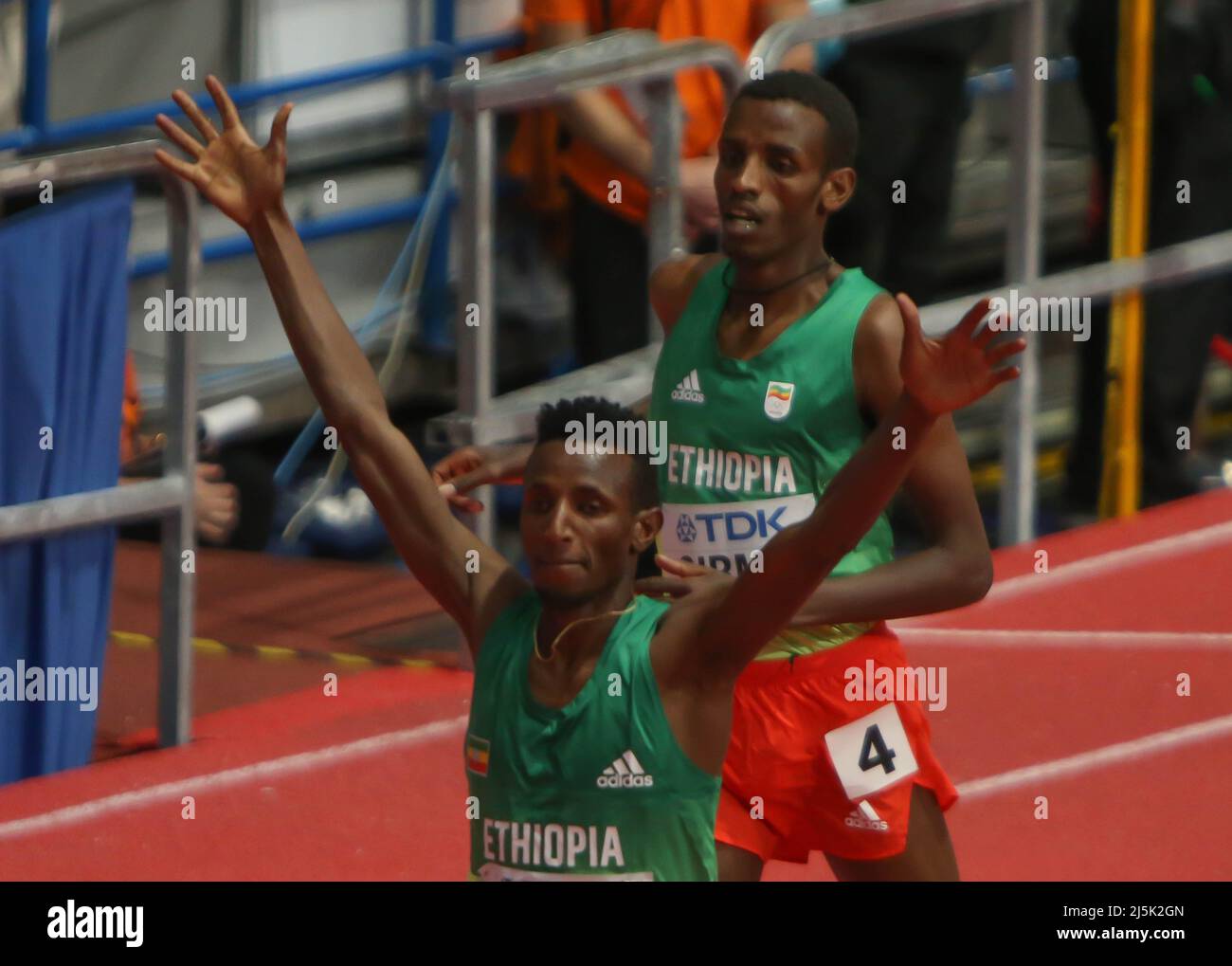 Selemon BAREGA ,and Lamecha GIRMA of Ethiopie   Finale 3000 M Men  during the World Indoor Championships 2022 on March 20, 2022 at Stark Arena in Belgrade, Serbia - Photo Laurent Lairys / DPPI Stock Photo