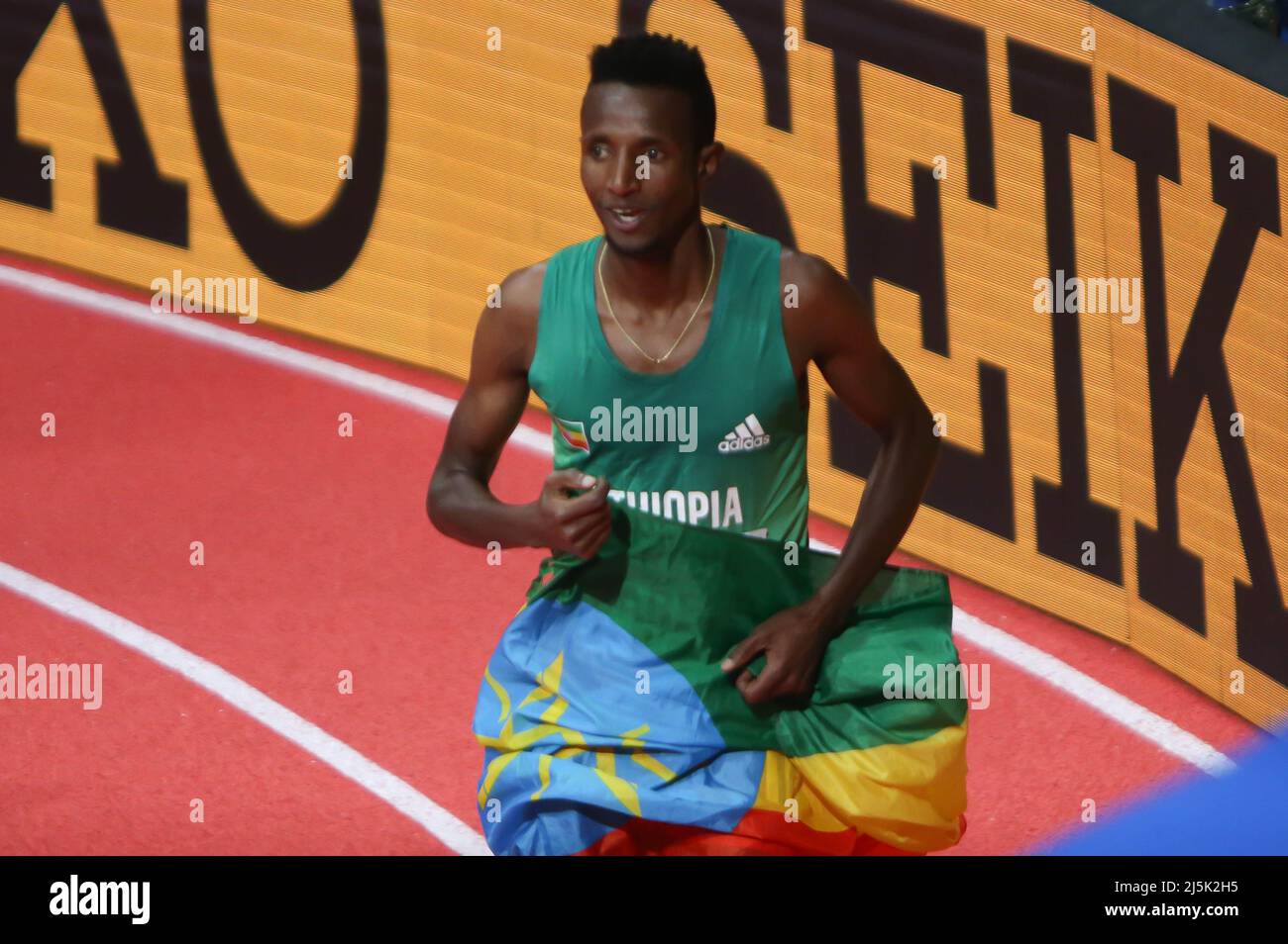 Selemon BAREGA  of Ethiopie   Finale 3000 M Men  during the World Indoor Championships 2022 on March 20, 2022 at Stark Arena in Belgrade, Serbia - Photo Laurent Lairys / DPPI Stock Photo